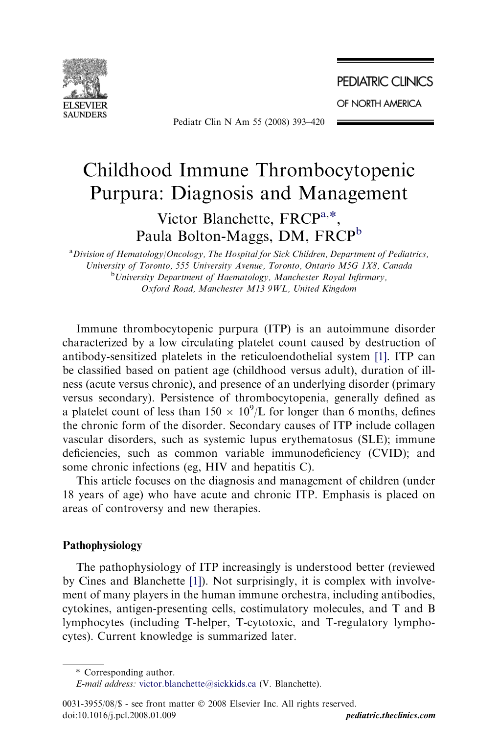 Childhood Immune Thrombocytopenic Purpura