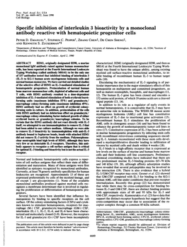 Specific Inhibition of Interleukin 3 Bioactivity by a Monoclonal Antibody Reactive with Hematopoietic Progenitor Cells PETER D