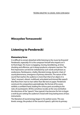 Mieczysław Tomaszewski Listening to Penderecki