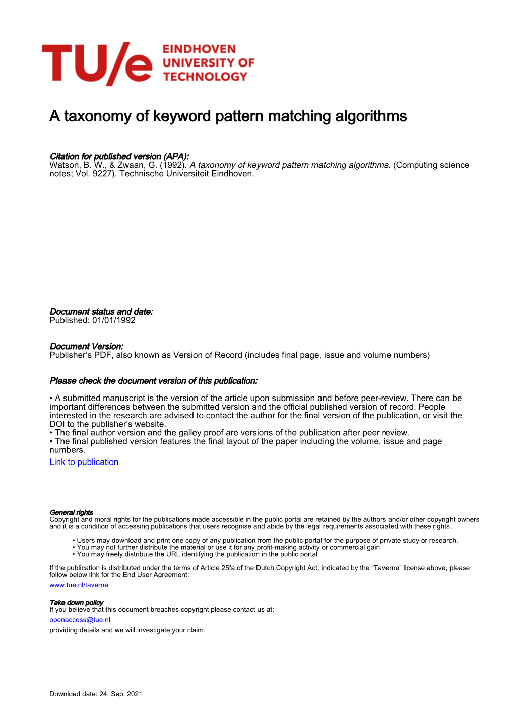 A Taxonomy of Keyword Pattern Matching Algorithms