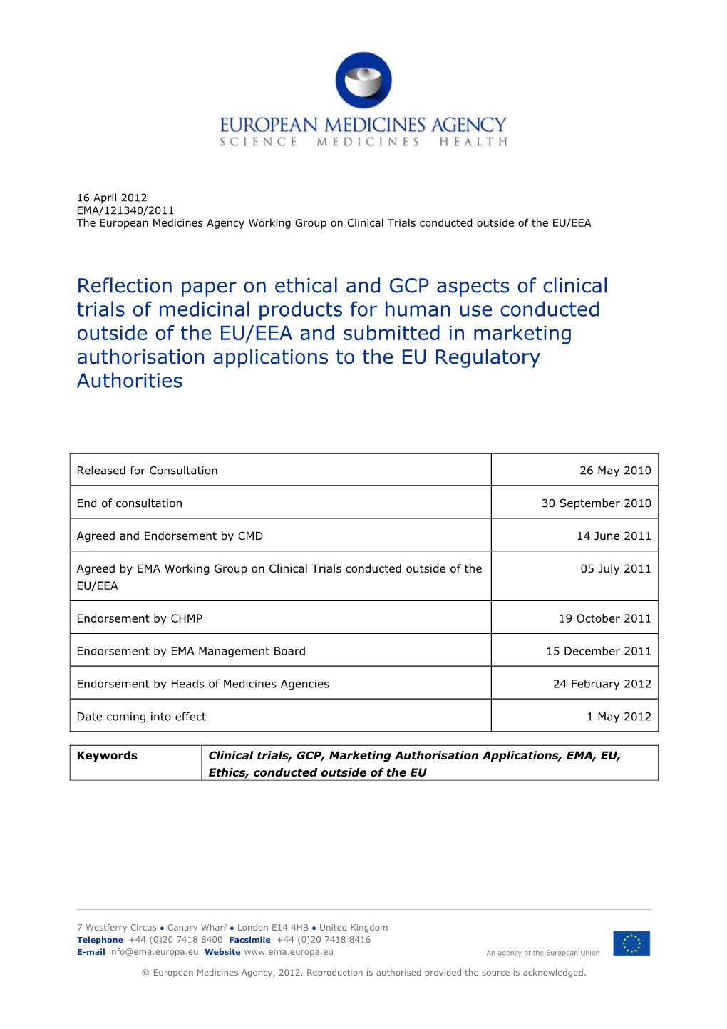 Reflection Paper on Ethical and GCP Aspects of Clinical Trials of Medicinal