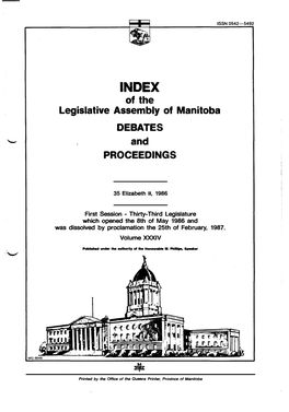 Of the Legislative Assembly of Manitoba DEBATES And