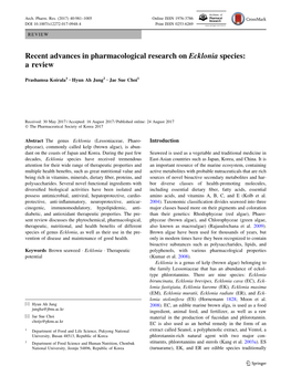 Recent Advances in Pharmacological Research on Ecklonia Species: a Review