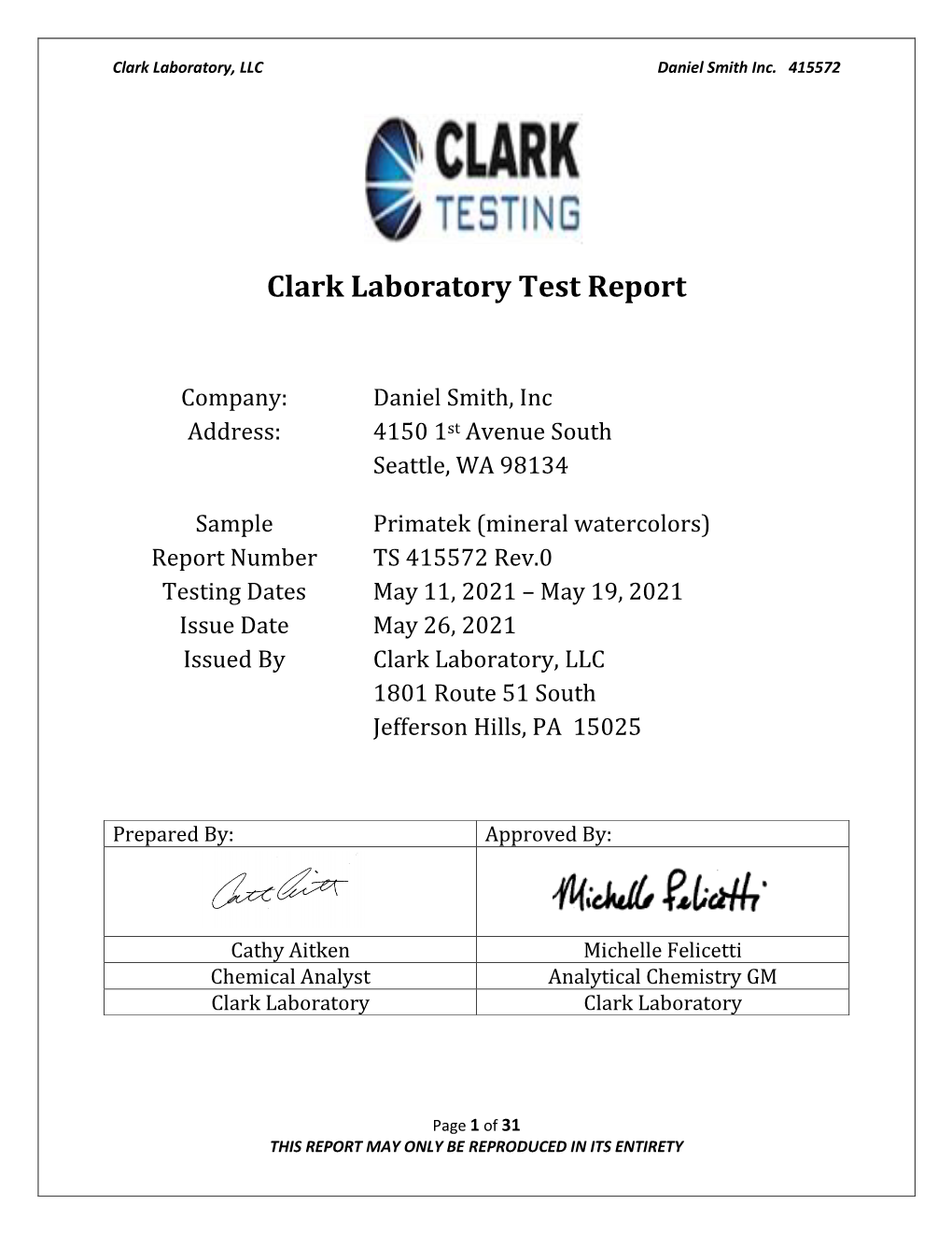 Clark Laboratory Test Report