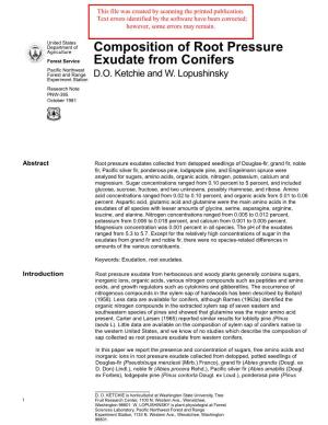 Composition of Root Pressure Exudate from Conifers
