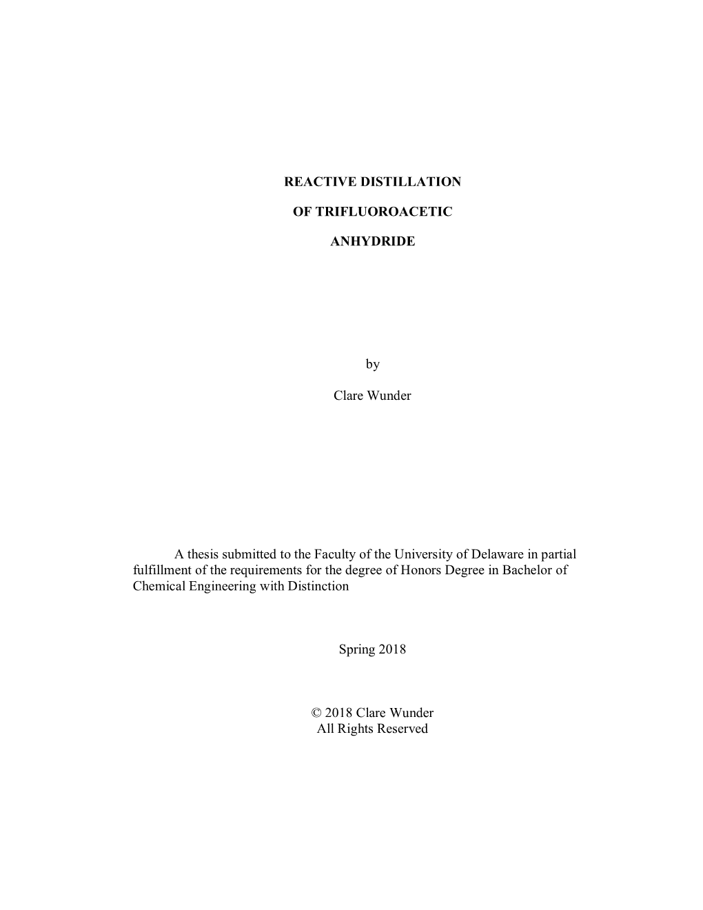 Reactive Distillation of Trifluoroacetic Anhydride