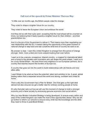 Full Text of the Speech by Prime Minister Theresa May