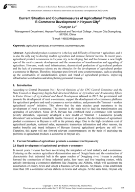 Current Situation and Countermeasures of Agricultural Products E-Commerce Development in Heyuan City1 Chunyan