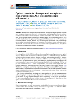 Optical Constants of Evaporated Amorphous Zinc Arsenide (Zn 3 As 2