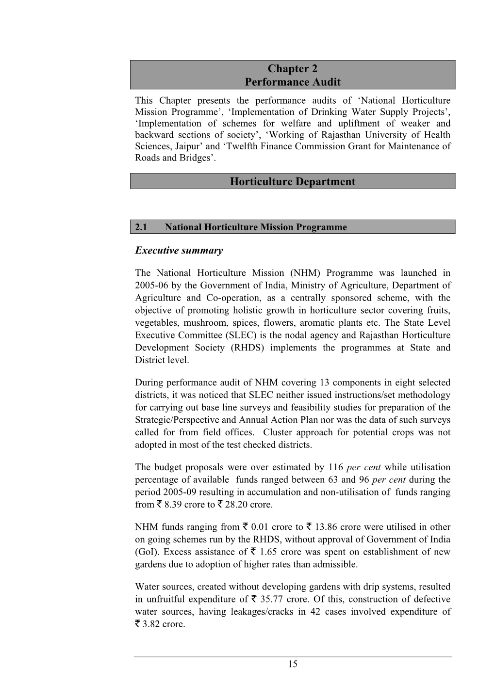 Chapter 2 Performance Audit Horticulture Department