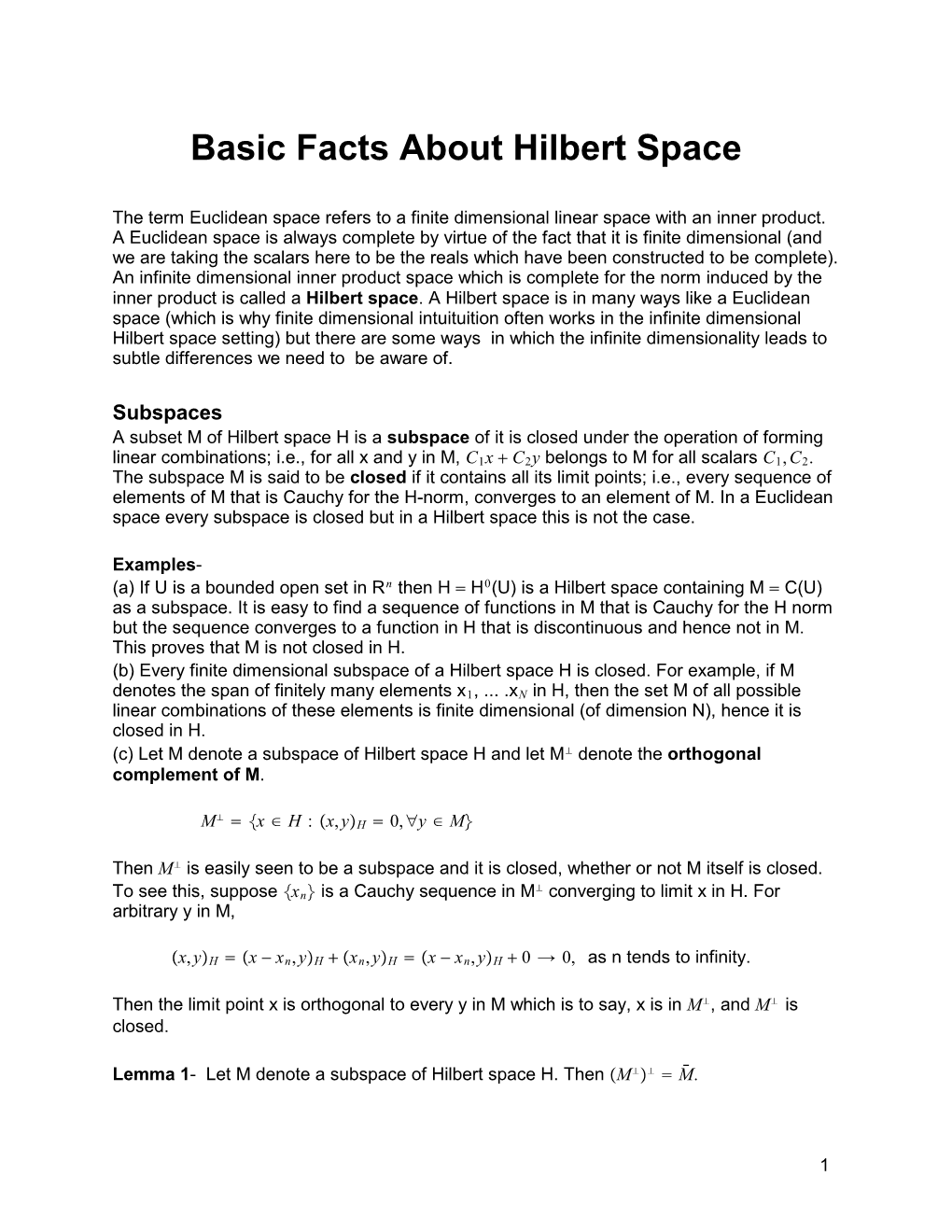 Basic Facts About Hilbert Space