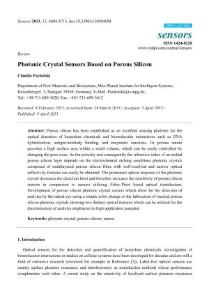 Photonic Crystal Sensors Based on Porous Silicon