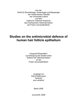 Studies on the Antimicrobial Defence of Human Hair Follicle Epithelium