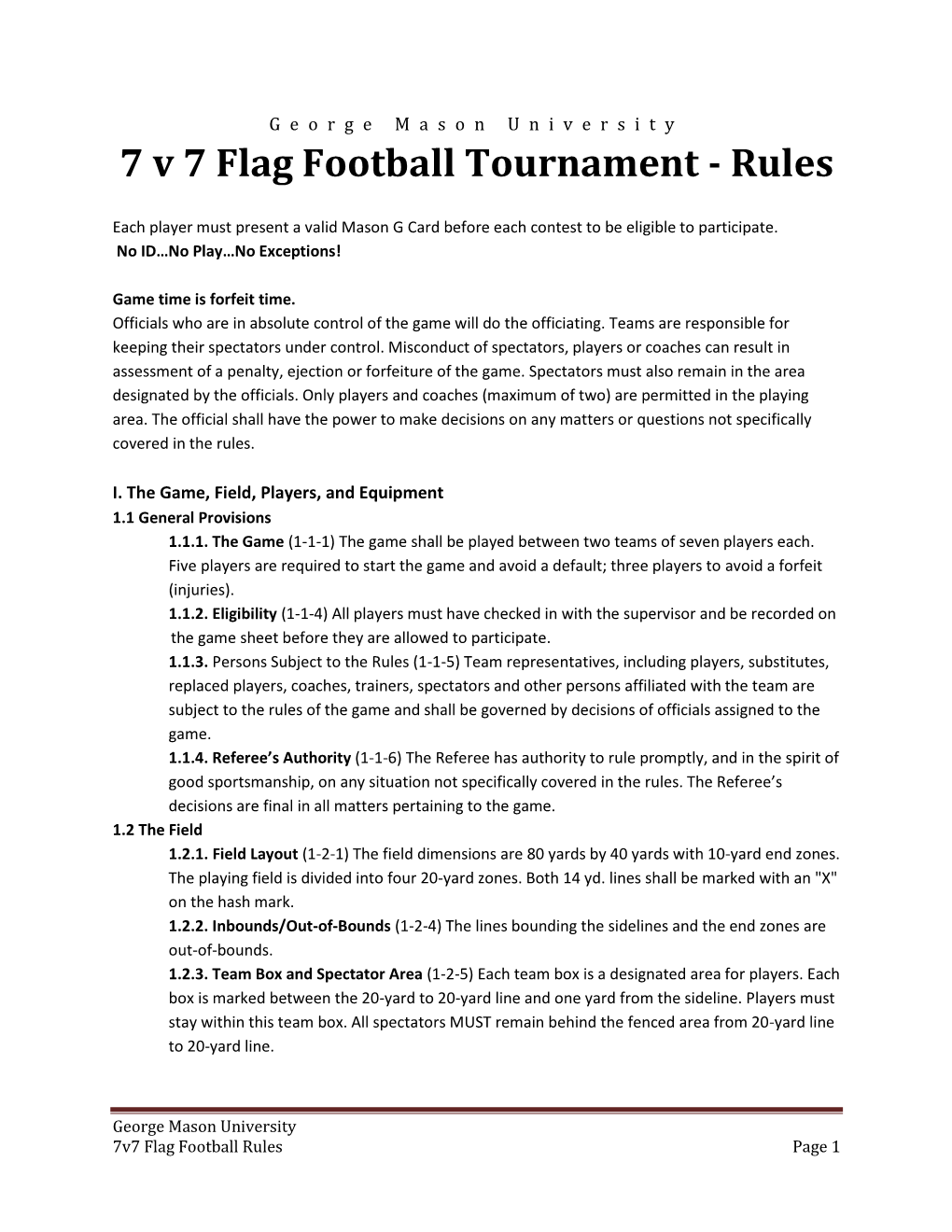 7 V 7 Flag Football Tournament - Rules