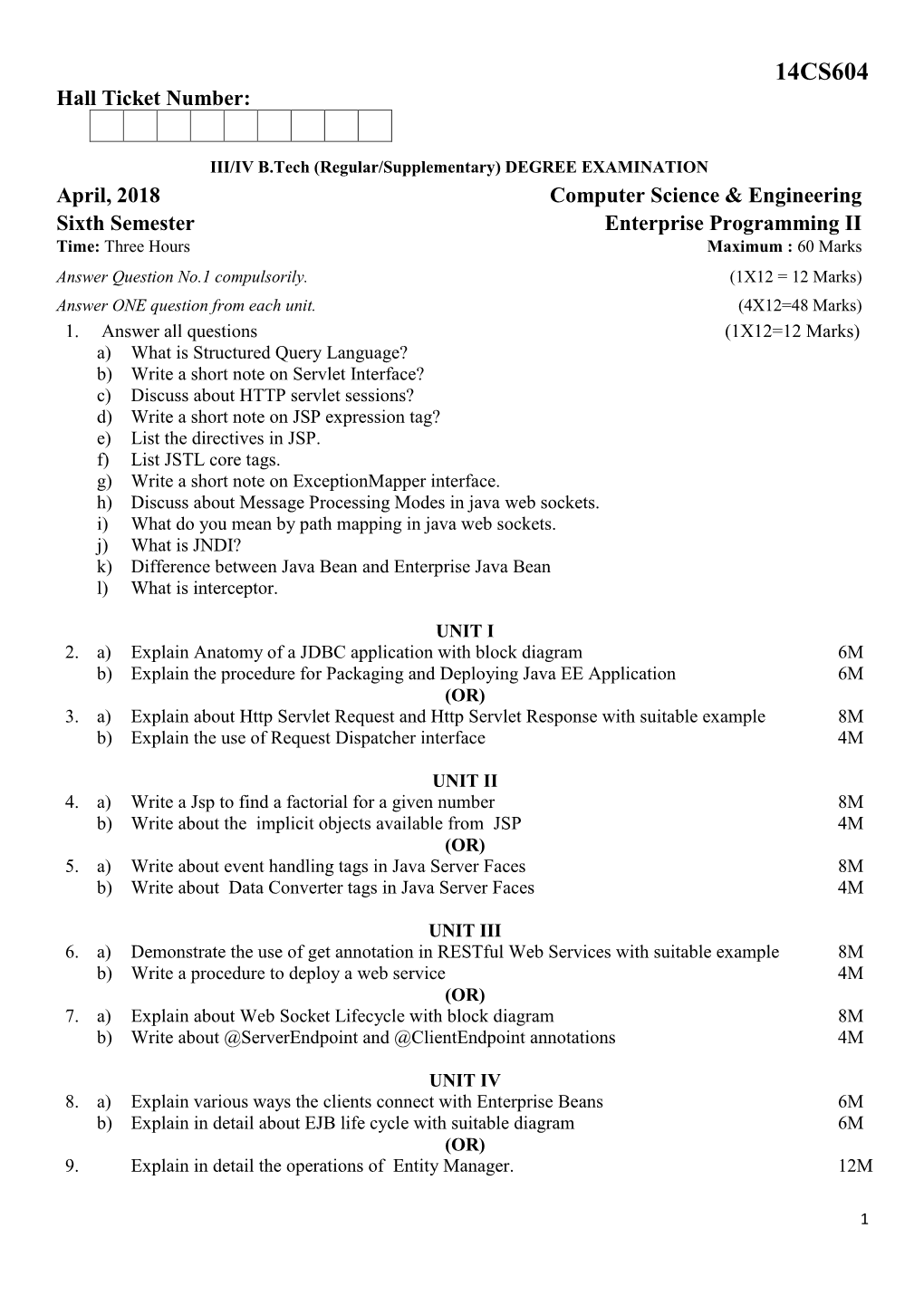 14CS604 Hall Ticket Number