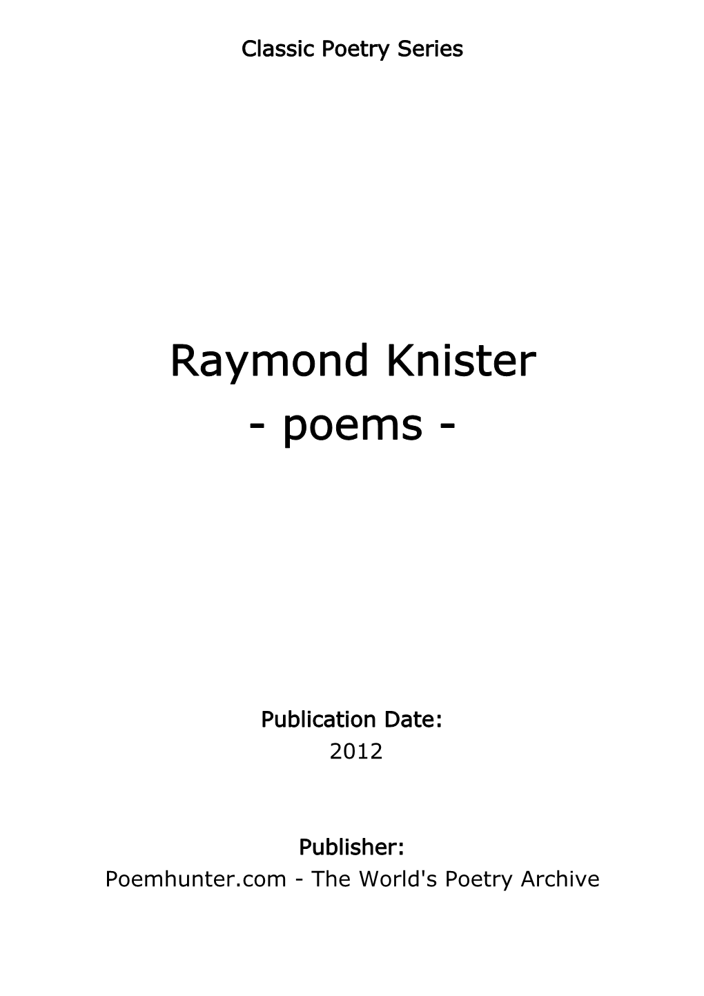 Raymond Knister - Poems