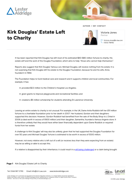 Kirk Douglas' Estate Left to Charity