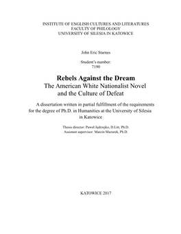 The American White Nationalist Novel and the Culture of Defeat