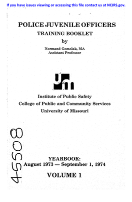 POLICE JUVENILE OFFICERS TRAINING BOOKLET by Normand Gomolak, MA Assistant Professor