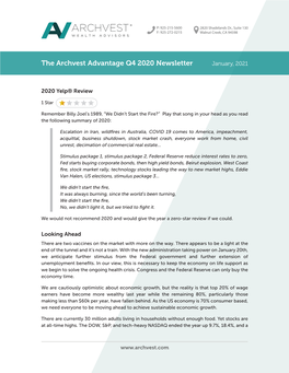 The Archvest Advantage Q4 2020 Newsletter January, 2021 Whopping 48.9% Respectively