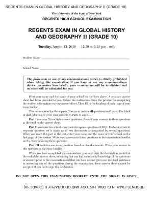 Regents Exam in Global History and Geography Ii (Grade 10)