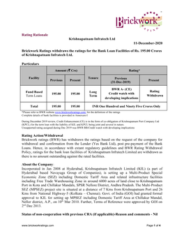 Rating Rationale Krishnapatnam Infratech Ltd 11-December-2020