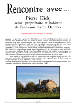 Pierre Hick, Actuel Propriétaire Et Habitant De L'ancienne Ferme Danober