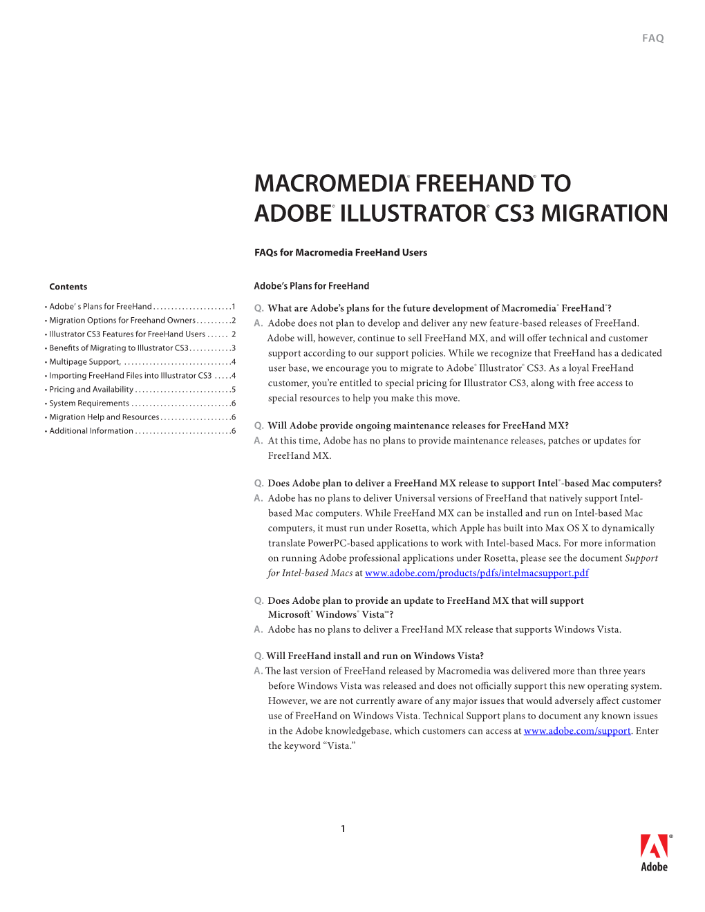 Macromedia© Freehand© to Adobe© Illustrator© Cs3 Migration