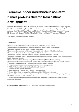 Farm-Like Indoor Microbiota in Non-Farm Homes Protects Children from Asthma Development