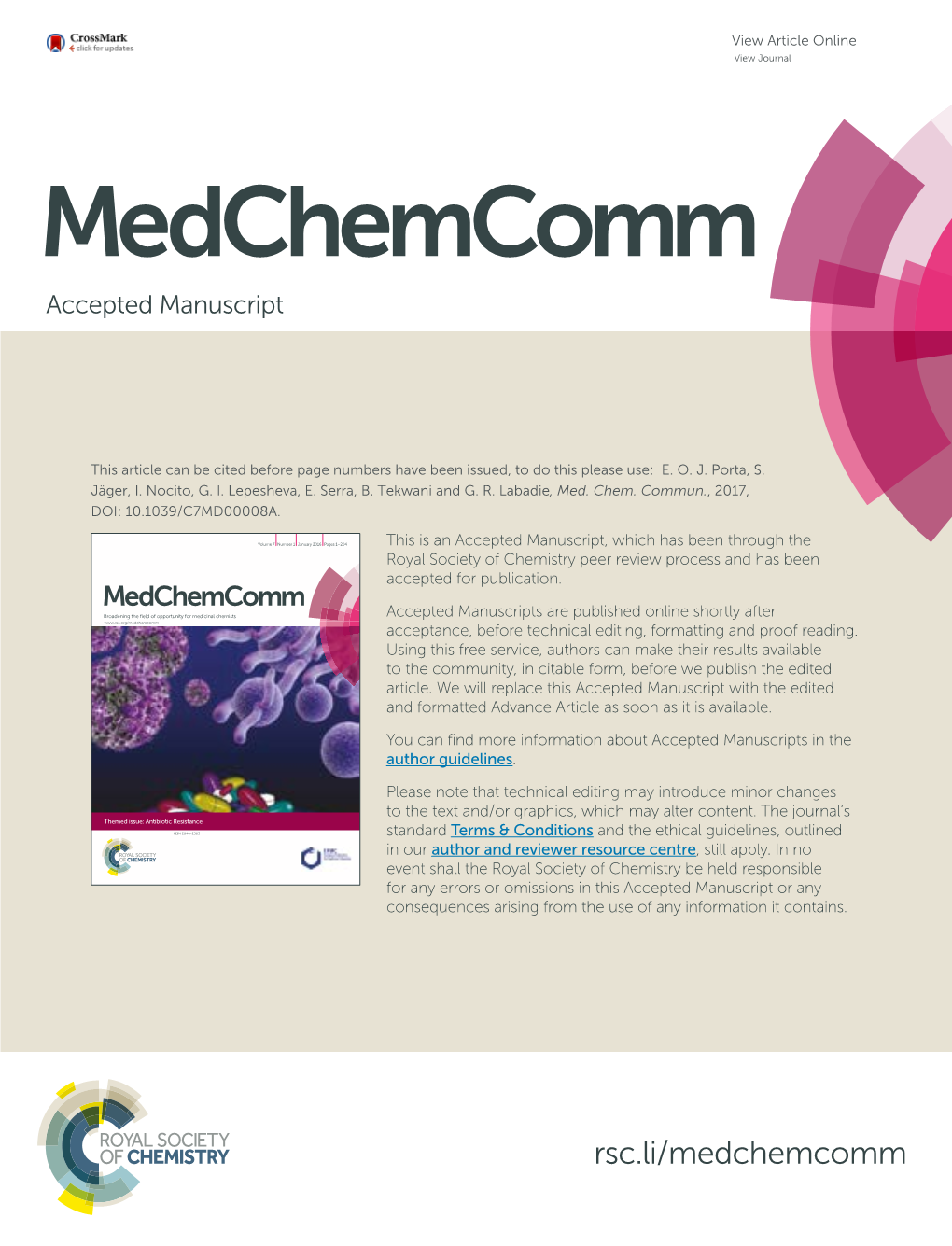 Medchemcomm Broadeningaccepted the Manuscript Field of Opportunity for Medicinal Chemists