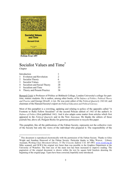 Bernard Crick, Socialist Values and Time