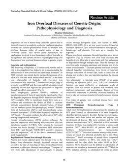 Review Article Iron Overload Diseases of Genetic Origin: Pathophysiology