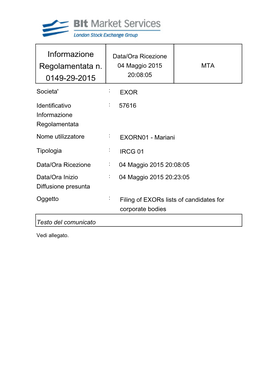 Informazione Regolamentata N. 0149-29-2015