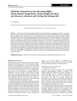 Charles Darwin, Joseph Banks, Thomas Knight and Wheat Rust: Discovery, Adventure and ‘Getting Our Message Out’