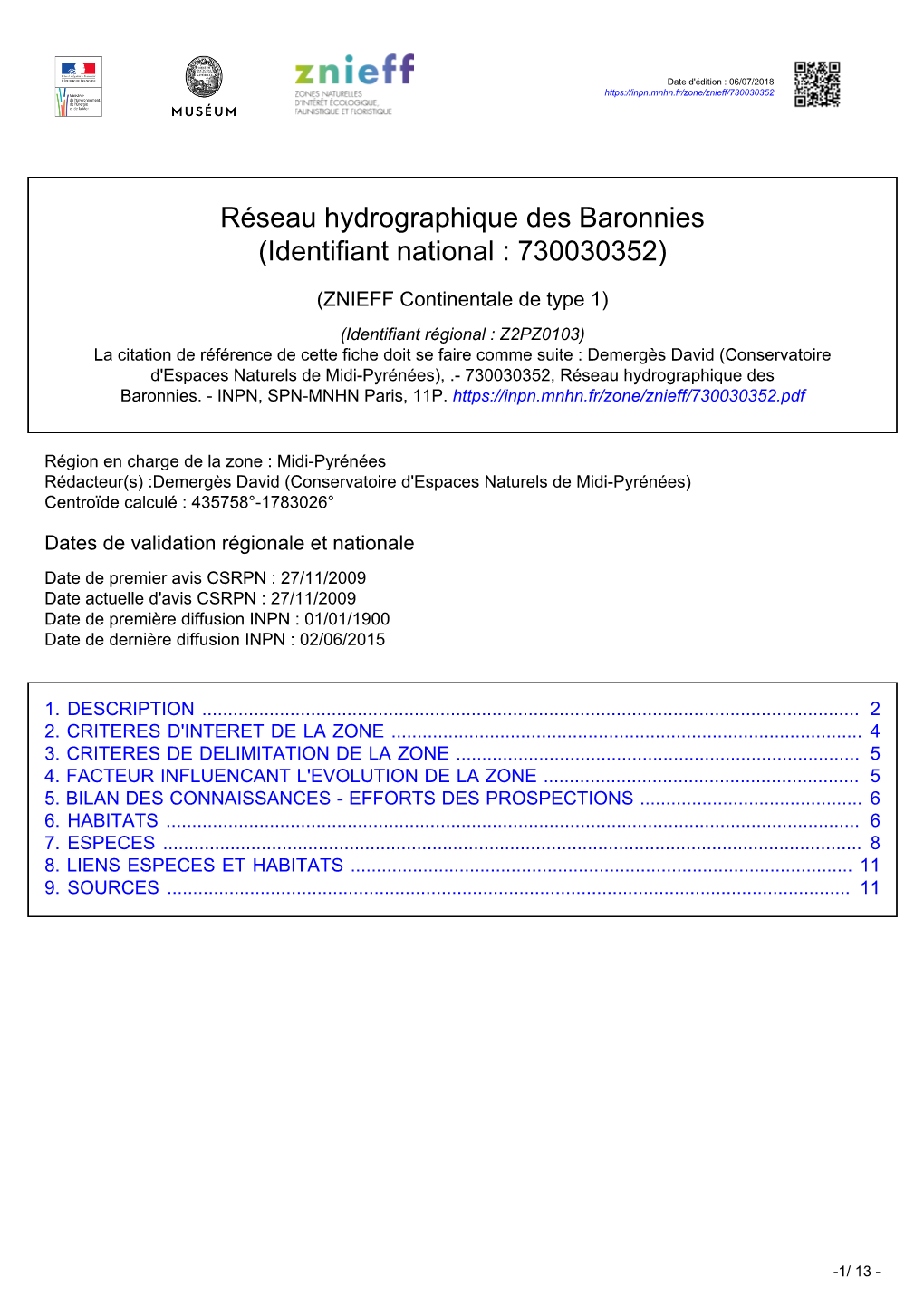 Réseau Hydrographique Des Baronnies (Identifiant National : 730030352)