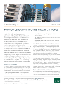 Investment Opportunities in China's Industrial Gas Market
