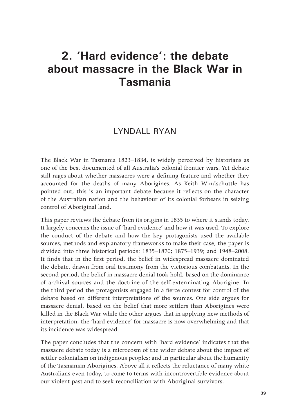 2. Hard Evidencen: the Debate About Massacre in the Black War In