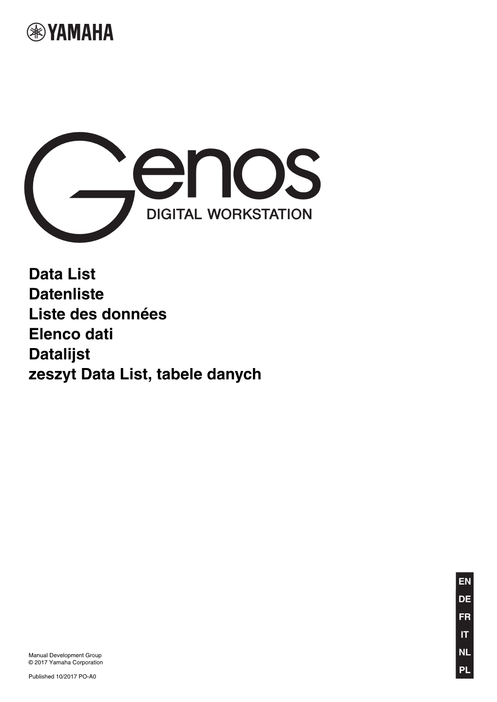 Genos Data List Voice List / Voice-Liste / Liste Des Voix / Elenco Delle Voci / Voice-Lijst / Lista Brzmień