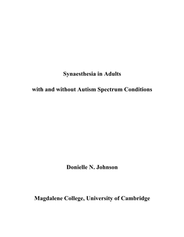 Synaesthesia in Adults with and Without Autism Spectrum Conditions