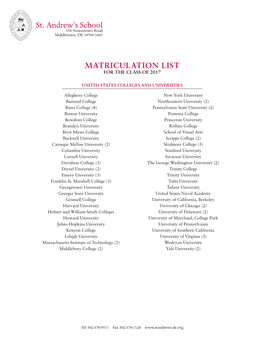 Matriculation List for the Class of 2017