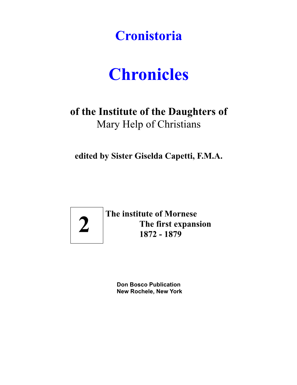 Chronicles of the Institute of the Daughters of Mary Help of Christians