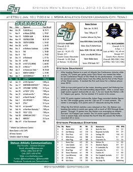 Stetson Men's Basketball 2012-13 Game Notes Stetson Athletic