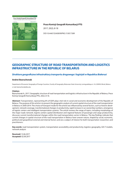 Geographic Structure of Road Transportation and Logistics Infrastructure in the Republic of Belarus