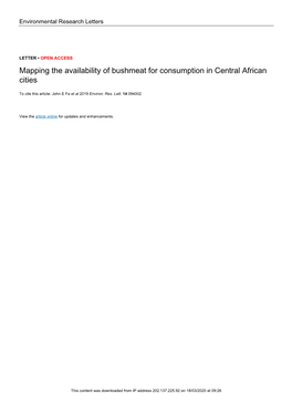 Mapping the Availability of Bushmeat for Consumption in Central African Cities