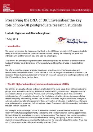 The Key Role of Non-UK Postgraduate Research Students