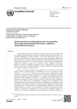 Report of the Independent Expert on the Promotion of a Democratic and Equitable International Order in Spanish