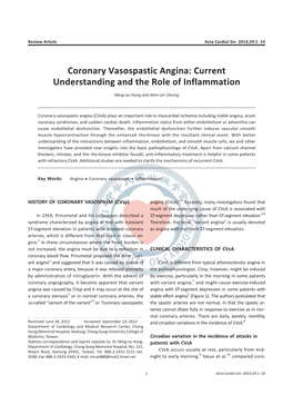 Coronary Vasospastic Angina: Current Understanding and the Role of Inflammation