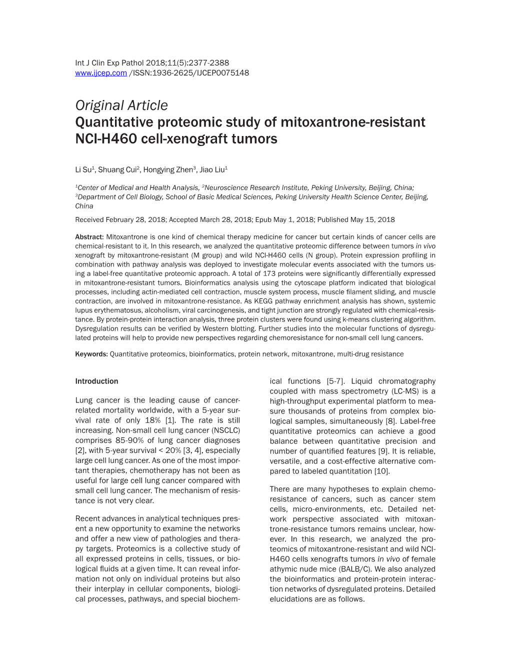 Original Article Quantitative Proteomic Study of Mitoxantrone-Resistant NCI-H460 Cell-Xenograft Tumors