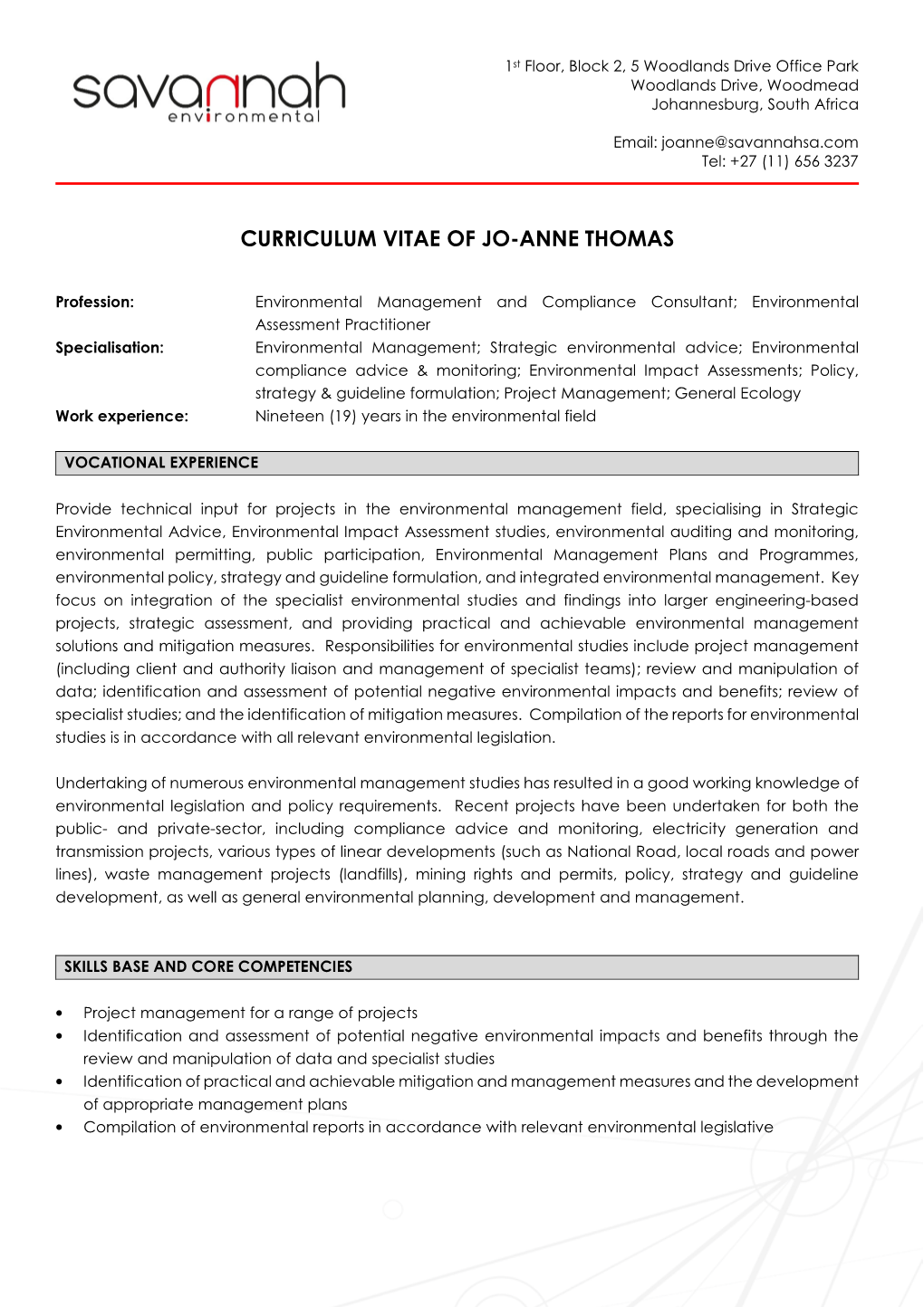 Curriculum Vitae of Jo-Anne Thomas