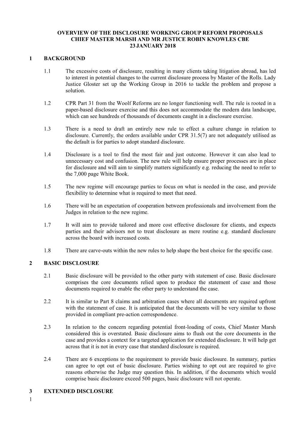 Overview of the Disclosure Working Group Reform Proposals